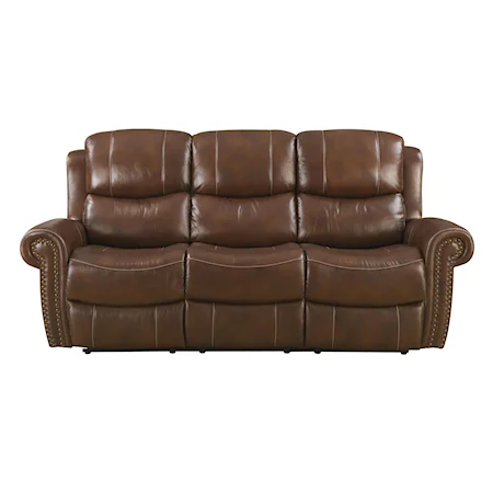 Traditional Reclining Sofa with Rolled Arms and Nailhead Trim